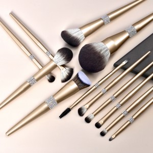 Factory New Glitter Rhinestones Makeup Brushes 12Pcs Premium Vegan Make up Kit with Beauty Case