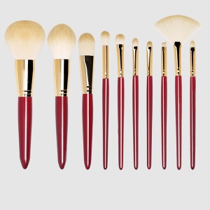 10pcs Red makeup brushes with nylon hair