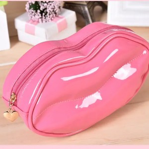 Customize Lovely Lip Shaped Makeup Brushes Bag with Zipper Cosmetic Organizer Pouch