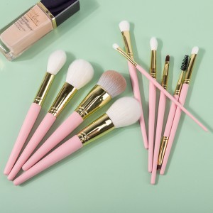 Factory Customize 10pcs Goat Hair Pink Makeup Brush Set Foundation Powder Eyshadow Tools with Cosmetic Case