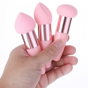 Portable 3Pcs Pink Makeup Sponge Set Non-latex Beauty Blender Foundation Concealer Makeup Tools with Handle