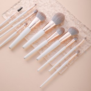 Factory Direct 11Pcs Cosmetic Brush Set White Vegan Contour Eyeliner Lip Brush with Makeup Bag