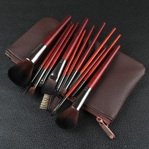 12PCS Red handle Cosmetic Brush Set with Private Label Premium Synthetic Hair Make up Brush