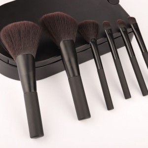 China Factory of 6 Piece Matt black Vegan Makeup Brush Set with Mirror Box