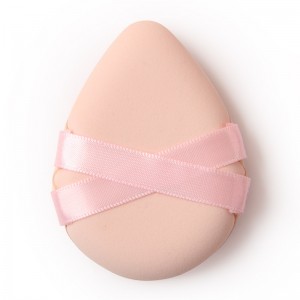 Custom New Non Latex Powder Puff Double Ribbon Strap Triangle Makeup Sponge Puff