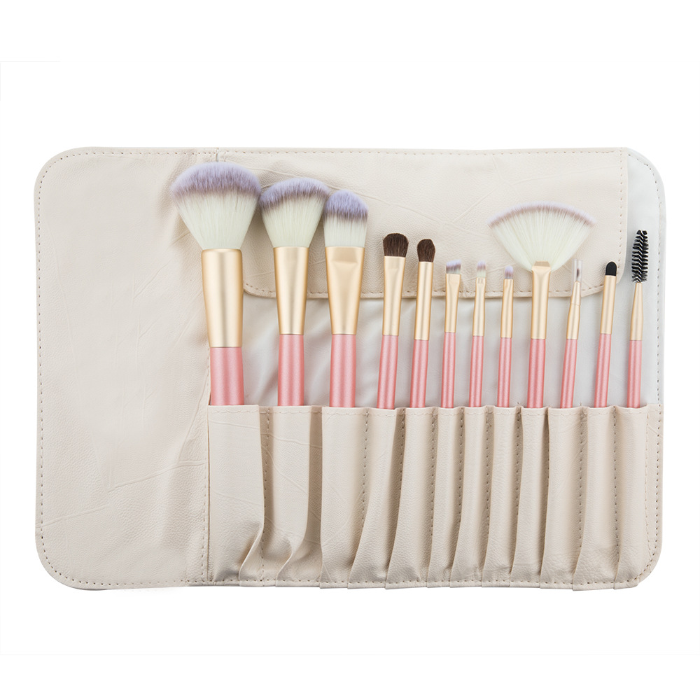 pink handle makeup brush set