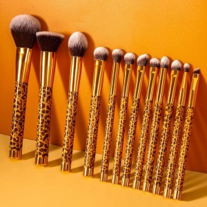 Customize Premium Leopard Print Makeup Brush Set Soft Vegan Hair Powder Foundation Eyelash Lipstick Cosmetic Brushes