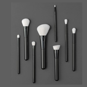 China 8pcs black handle makeup brush set with white synthetic hair