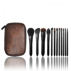Matte Black Makeup Brush Set 12PCS Professional Natural Synthetic Hair Kabuki Foundation Blending Brush