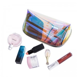 Private maquillaje Personalized laser pvc makeup bag transparent TPU Holographic cosmetic bag