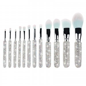 Customize Bling Crystal Makeup Brushes 12Pcs Professional Face Cosmetics Blending Liquid Foundation Make Up Beauty Tool