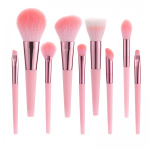 New Custom 9PCS Sweet Pink Make Up Brushes Set Soft Synthetic Hair Powder Kabuki Blush Cosmetic Tools