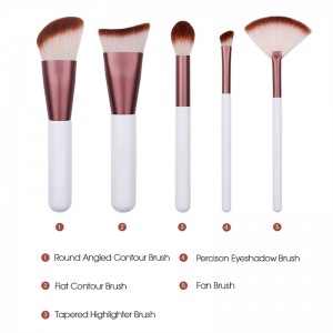 Classic white handle 5pcs makeup face brushes set angled contour brush