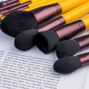 Yellow Soft synthetic hair makeup brush set 11pcs