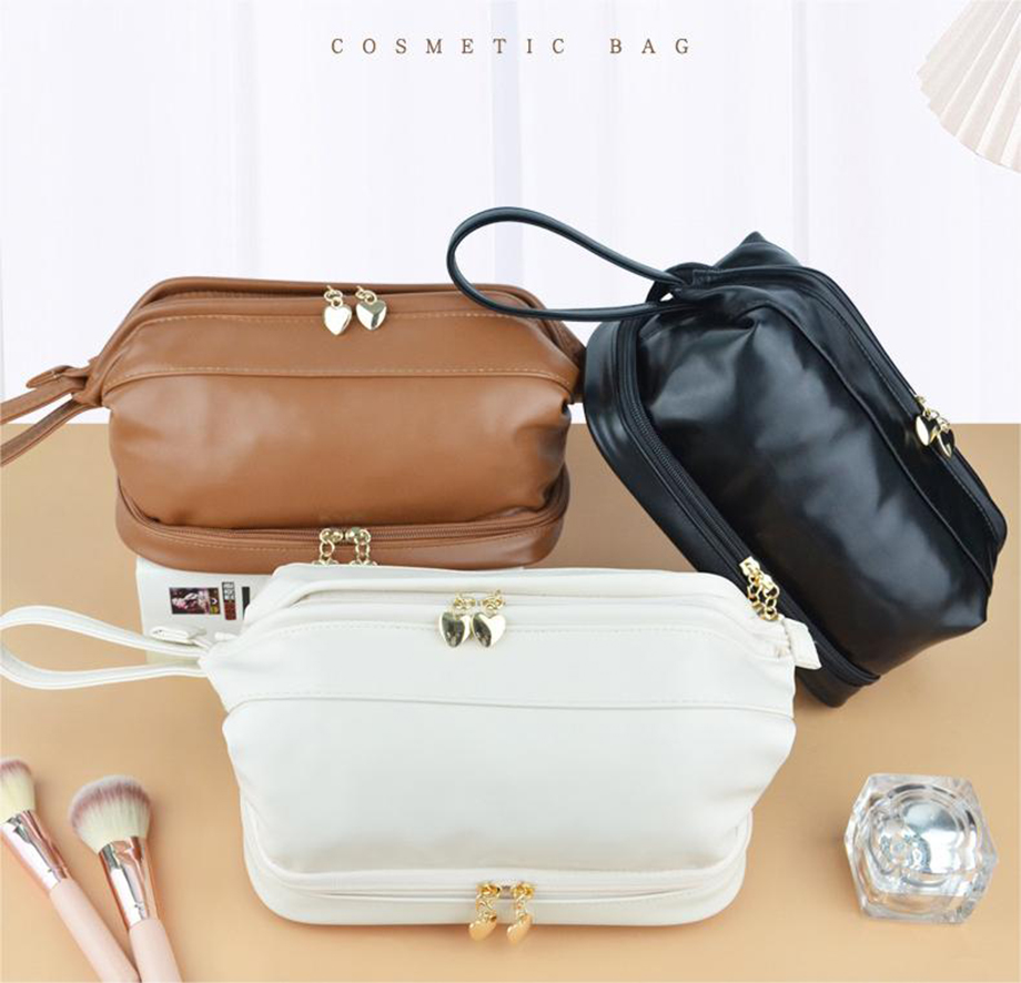 Wholesale PU Leather Women Cosmetics Bag Large Capacity and High Quality Waterproof Makeup Package Featured Image