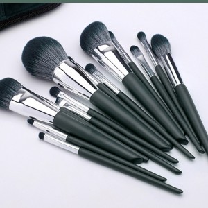Factory New High Quality 14 PCS Green Color Makeup Brush Sets Vegan Nutral Hair Cosmetic Tool with Cloth Bag